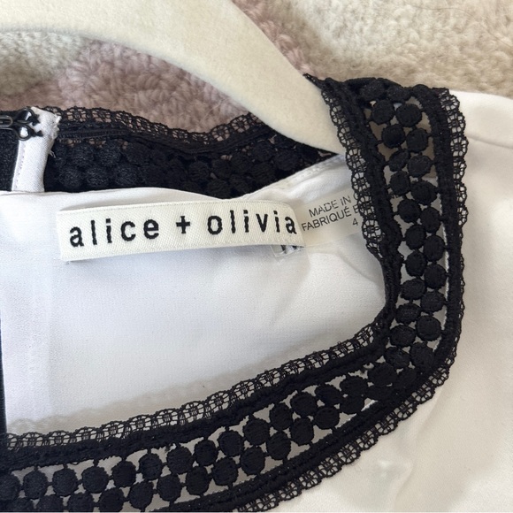 ALICE + OLIVIA | REVOLVE SAKS RAPUNZEL FLOUNCE MINI DRESS WHITE CROCHET ACCENT - Picture 7 of 7